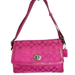 Coach Y2K Turnlock Pink Signature Canvas Leather Crossbody Shoulder Bag F13972
